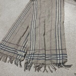Burberry Beige and Gray Checkered Scarf